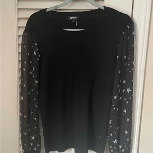 DKNY top w/ sheer sleeves L